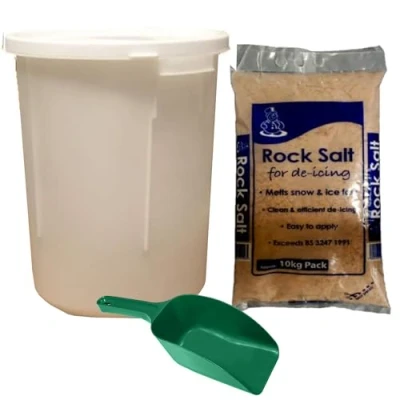 Image of KetoPlastics 25L White GRIT BIN with 10KG Brown Rock Salt ICE Snow &amp; Scoop Shovel