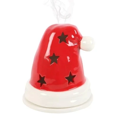 Image of Tech Island Cone Burner, Ceramic Gingerbread House Aromatherapy Diffuser, Oil Essential For Diffusers Home Decor, Room Décor (Santa Hat)