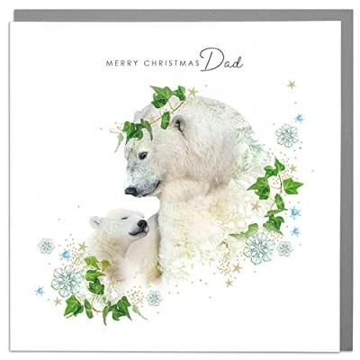 Image of Lola Design Merry Christmas Dad Wildlife Cards Blank and Envelopes Polar Bear &amp; Cub