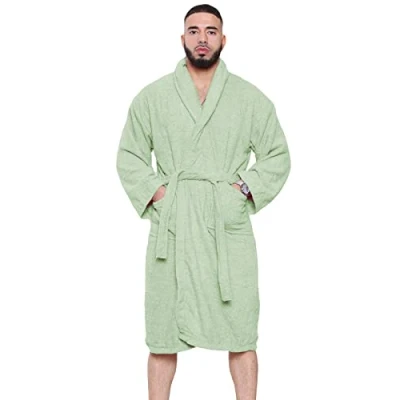 Image of True Face Bath Robe Unisex Luxury Egyptian Cotton Towelling Dressing Gown High Absorbant Soft Towel Silver Grey Shawl Size L Green