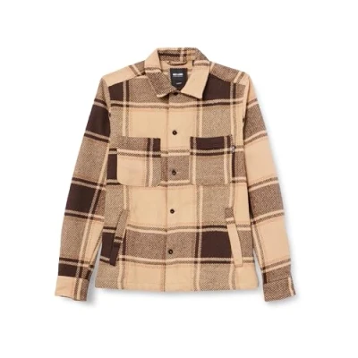 Image of ONLY &amp; SONS Men&#039;s Onsmace Ovr LS Check Shirt Long Sleeve, Chinchilla, S