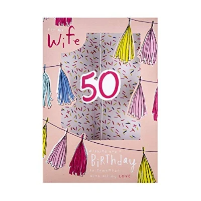 Image of Hallmark 50th Birthday Card for Wife Die cut 3D Design