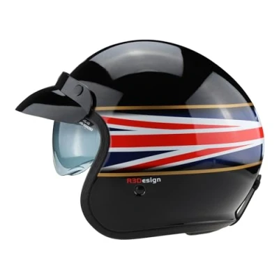 Image of Viper RSV06 Motorcycle Helmet Black Skull Urban Open Face Jet Moped Bike Scooter Safety Wear (Union Jack, L)