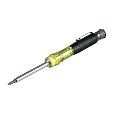 Image of Klein Tools 32614 Screwdriver, Precision Electronics 4 in 1 Pocket Screwdriver with Industrial Strength Bits,Yellow/Black