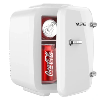 Image of YASHE Mini Fridge, 4 Liter/6 Cans Small Fridgerator for Bedroom, AC/DC Thermoelectric Cooler and Warmer Skincare Drink Office Dorm Car, White