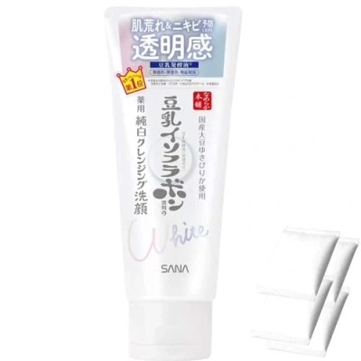 Image of Sana Nameraka Honpo Soy Milk Isoflavone Pure White Cleansing Face Wash 160g Includes Cotton Pads 4pcs