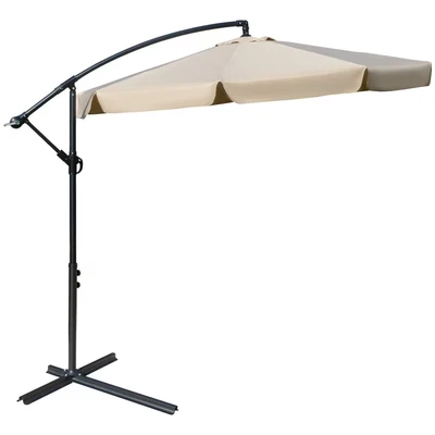 Image of Outsunny 2.7m Garden Banana Parasol Cantilever Umbrella with Crank Handle and Cross Base for Outdoor, Hanging Sun Shade, Light Brown