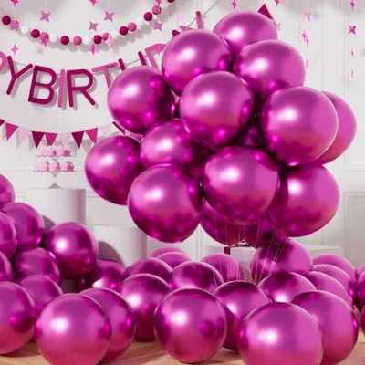 Image of AULE Metallic Pink Balloons: 50 Pcs 12 inch Chrome Hot Party Balloons Shiny Baby Latex Helium Thicken Balloon Shower Gender Reveal Valentine&#039;s Day Wedding Birthday Decoration