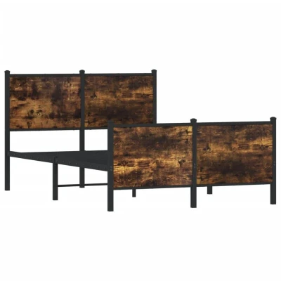 Image of vidaXL Metal Bed Frame without Mattress Smoked Oak 120x190 cm Small Double