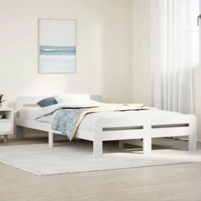 Image of vidaXL Double Bed Frame Solid Pine Wood, White, 135x190cm, with Headboard and Footboard Bedroom Furniture