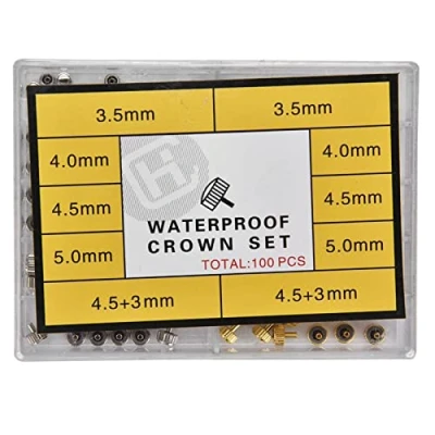 Image of Silver Bronze Copper Assorted Watch Crown Parts Replacement Accessories Repairing Tool Kit, 100pcs/Box Spare Repair Tools &amp; Kits