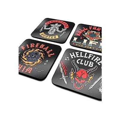 Image of Pyramid International Stranger Things Coaster Set (Hellfire Club Design) Coasters of 4 Cork and Gifts Official Merchandise, Brown, 10 x cm
