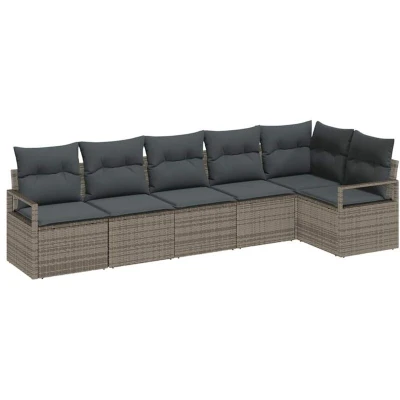 Image of vidaXL 6 Piece Garden Sofa Set with Cushions Grey Poly Rattan
