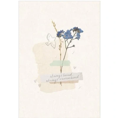 Image of Sympathy Card Always Loved, Remembered White Dove and Flowers Special Finish Made in the UK Eco Friendly