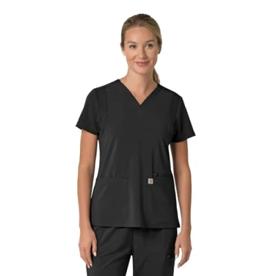 Image of Carhartt Women&#039;s Flex Panel V Neck Scrub Top, Black, M
