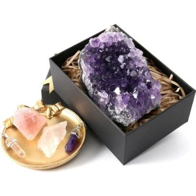 Image of Nvzi Amethyst Crystal, Geode, Rose Quartz, Clear Cristal Stone, Raw Crystal Cluster, Protection Crystals, Healing Purple (About 450G)