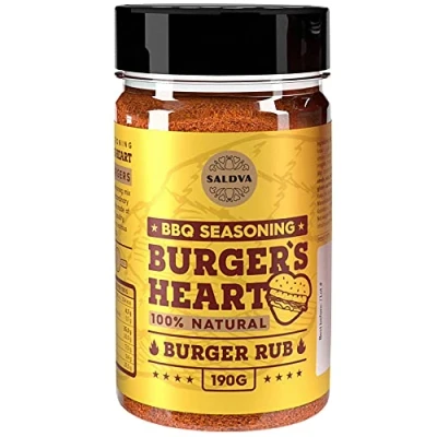 Image of Burger&#039;s Heart BBQ Burger Rub 100% Natural Seasoning Classic Mix For Extraordinary Tasting Burgers Beef, Pork, Poultry, Veggie Patties Large Jar (190g)