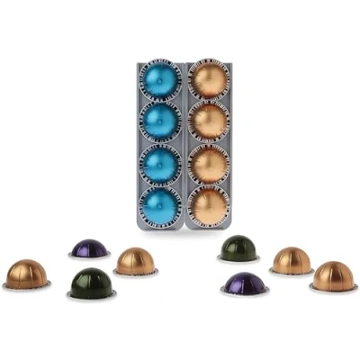 Image of R&amp;R SHOP Capsule Holder for Nespresso Vertuo, Glue on any Surface such as Walls, Refrigerator and Compatible with Vertuo Coffee Machines 3M Stickers, 4 Capsules each Set of 2