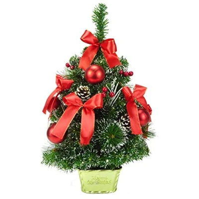 Image of Christmas Concepts® 60cm (2ft) Decorated Desktop Frosted Tree With Pine Cones, Red Decorations &amp; Gold Base