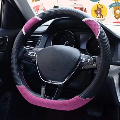 Image of HONCENMAX D Type Steering Wheel Cover Flat Bottom Car Protector Cut Shaped Diameter 38cm(15&quot;) Dark Pink