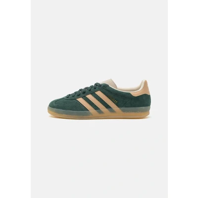 Image of adidas Originals Gazelle Indoor Unisex Trainers, Size: 10, Shadow green/warm sandstone/white leather and imitation