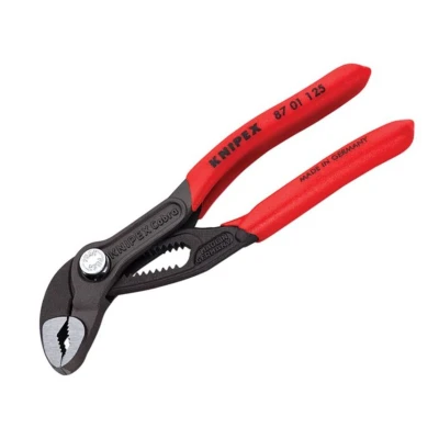 Image of Knipex Cobra High Tech Water Pump Pliers grey atramentized, with non slip plastic coating 125 mm (self service card/blister) 87 01 SB