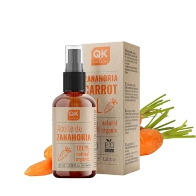Image of Qknatur CARROT OIL 100 ml 100% Pure and Natural sun tanner Moisturizes Rejuvenates the skin Repairs, hydrates nourishes hair Glass Bottle.
