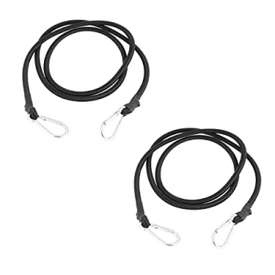 Image of DARENYI 60cm Bungee Cord with Carabiner Clip Heavy Duty Elastic Rope Hooks Straps Luggage Tie Downs Black for Motorcycle Car Trunks Bicycle Securing(2pcs)