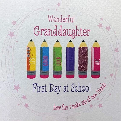 Image of White cotton cards SP110 GD&quot;to a Special Granddaughter First Day at School&quot; Handmade Card