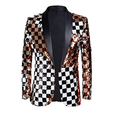 Image of PYJTRL Men Stylish Two Color Conversion Shiny Sequins Blazer Suit Jacket (Color, M)