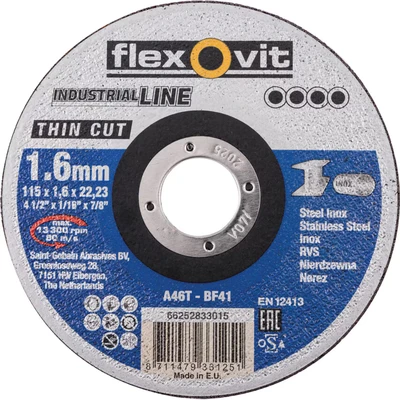 Image of Flexovit 115X1.6X22.23MM A46T BF41 Flat Cutting Wheel