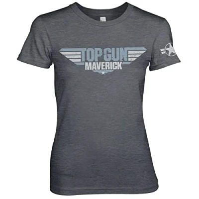 Image of Top Gun: Maverick Officially Licensed Distressed Logo Women T Shirt (Dark Heather), Medium