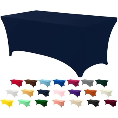 Image of Utopia Kitchen Spandex Table Cloth 1 Pack [6FT, Navy Blue] Tight, Fitted, Washable and Wrinkle Resistant Stretch Rectangular Patio Cover for Event, Wedding, Banquet &amp; Parties [183Lx76Wx76H] cm