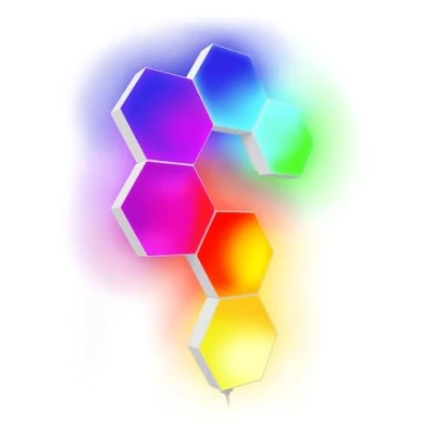 Image of Numskull 6 Piece LED Hexagon Gaming Light Panels Colour Changing Ambient Lighting via Touch, Bluetooth or Remote Control for Xbox, Playstation, PC, Switch, Multi Platform Compatibility