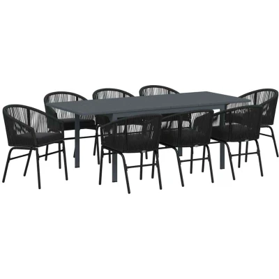 Image of vidaXL 10 Piece Garden Dining Set with Cushions Black Poly Rattan
