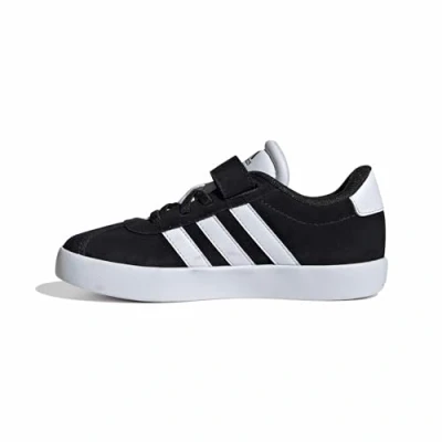 Image of adidas Unisex Kid&#039;s VL Court 3.0 Hook and Loop Shoes, Core Black/Cloud White/Core Black, 2 UK