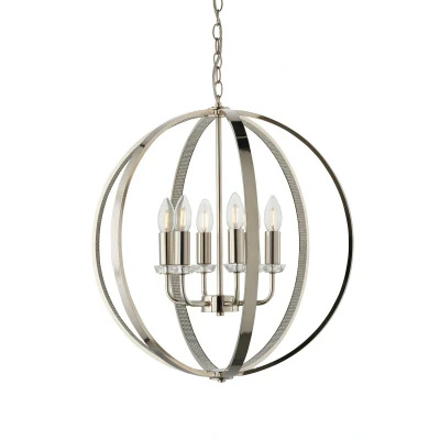 Image of Ritz 6 Light Ceiling Pendant Bright Nickel &amp; Clear Faceted Acrylic, E14
