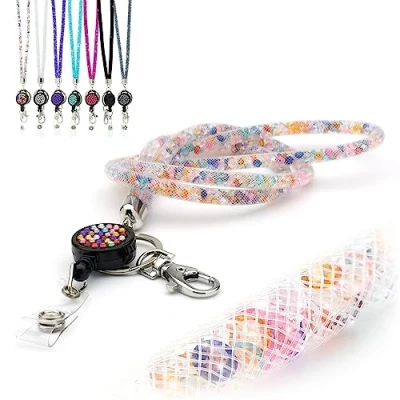 Image of CKB LTD Multi Coloured Sparkle Lanyard Rhinestone Glitter Crystal Gems Neck Strap with Swivel Metal Clip and Colourful Sparkly Bling Retractable reel ID Badge Holder 1pc