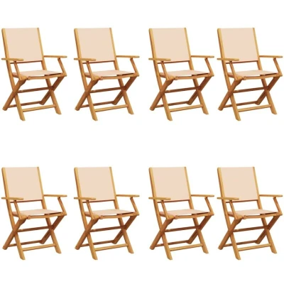 Image of vidaXL Reclining Garden Chairs 8 pcs Beige Fabric and Solid Wood