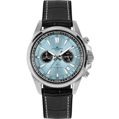 Image of Jacques Lemans Men&#039;s Chronograph Sunburst Dial Watch 1 2117, H. Blue/Silver with Silicone/Leather Strap, Modern