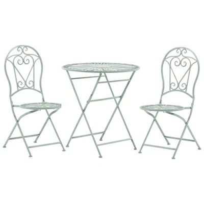 Image of Balcony Garden Set Round Table 2 Folding Chairs Decorative Metal Green Trento