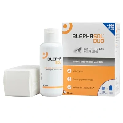 Image of Blephasol Duo 100 ml Micellar Eyelid Cleansing Lotion with Lint Free Pads Effective and Gentle for Make Up Removal, Inflamed Sensitive Eyelids Soap &amp; Alcohol