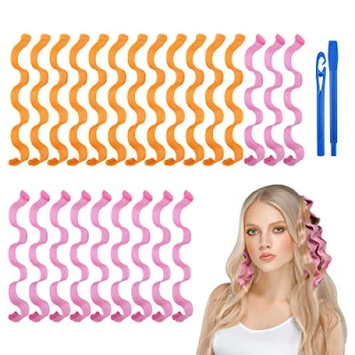 Image of URAQT Hair Rollers No Heat, 24pcs Curlers Styling Kit with Hooks, Wave for Long &amp; Short Hair, Diy Hairstyle Tools 30cm