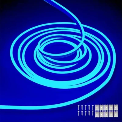 Image of balabaxer Blue Neon LED Strip Lights，16.4 ft/5m 12V DC 600 SMD2835 LEDs Waterproof Rope Light for Indoor Outdoor Home Decoration （ No Power Adapter）