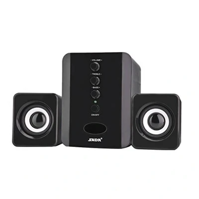 Image of ASHATA Mini USB Speakers,Multimedia 2.1 Wired Combination Speakers Bass Music Player Subwoofer,Speakers with 3.5mm Power for Laptop Desktop PC Computer(Black)