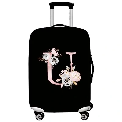 Image of initial letter Printed Design Travel Trolley Case Cover Protector Washable Suitcase Luggage Storage Covers for 18 28 inch (XL (29 32 Luggage), Pink Flower U)