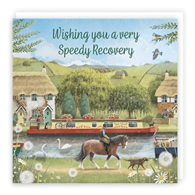 Image of Hunts England Canal Narrowboat Speedy Recovery Card Horse Riding Countryside Milo&#039;s Gallery Collection Wishing You A Very Get Well Soon Feel Better