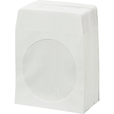 Image of BestDuplicator White Cd/Dvd Paper Sleeves Envelopes With Flap And Clear Window 100Pack