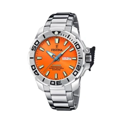 Image of Festina Diver Professional Day/Date (46.3mm) Orange Dial/Stainless Steel Bracelet F20665/5