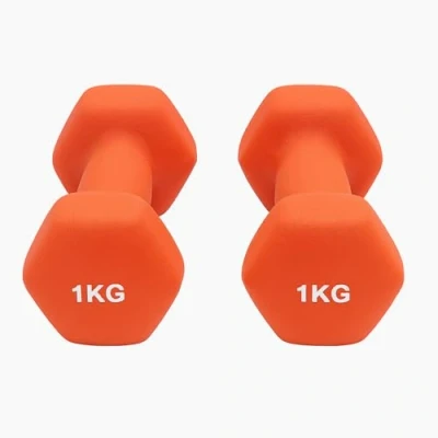 Image of Neoprene Dumbbells Weights Iron Hand Pair Aerobic Workout Fitness Home Gym Comfortable To Hold and Soft on Floors Excellent Accessories For Toning Strength Workouts (Orange, 1kg Pair)